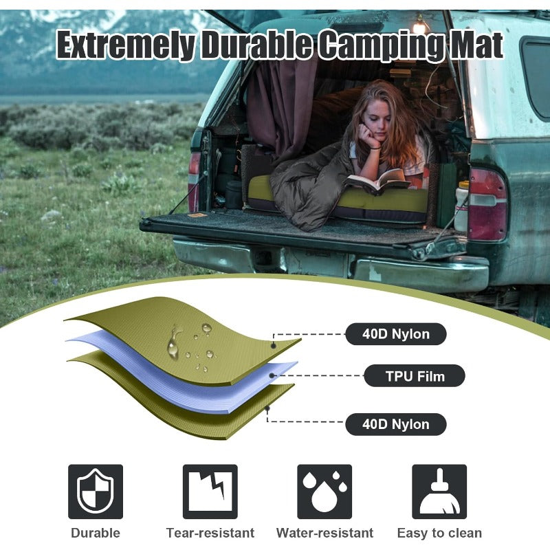 Self-Inflating Double Sleeping Pad - Extra Thick 4.7'' Heavy-Duty 2-Person Camping Mattress