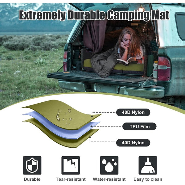 Self-Inflating Double Sleeping Pad - Extra Thick 4.7'' Heavy-Duty 2-Person Camping Mattress