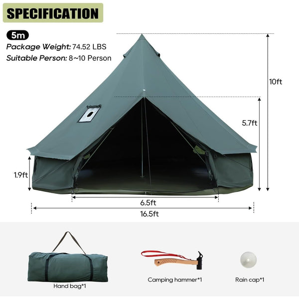 Luxury Cotton Bell Tent, Yurt Canvas Tent with Stove Jack, 4\u002F6\u002F8 Person Family 4 Season Camping