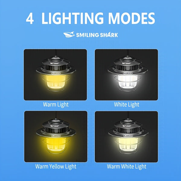 1pc Smiling Shark LED Camping Light, USB Rechargeable, Dimmable Mini Tent Lamp