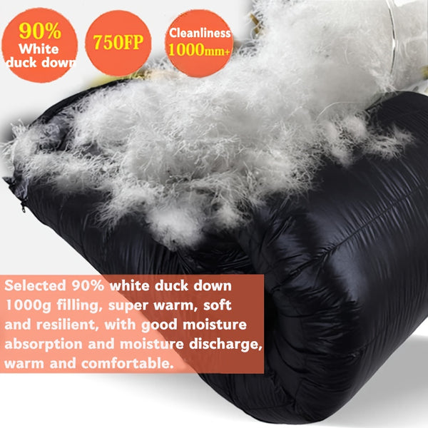 90% White Duck Down Sleeping Bag - All-Season & Outdoor Envelope-Style Bedroll with Easy Zipper Access