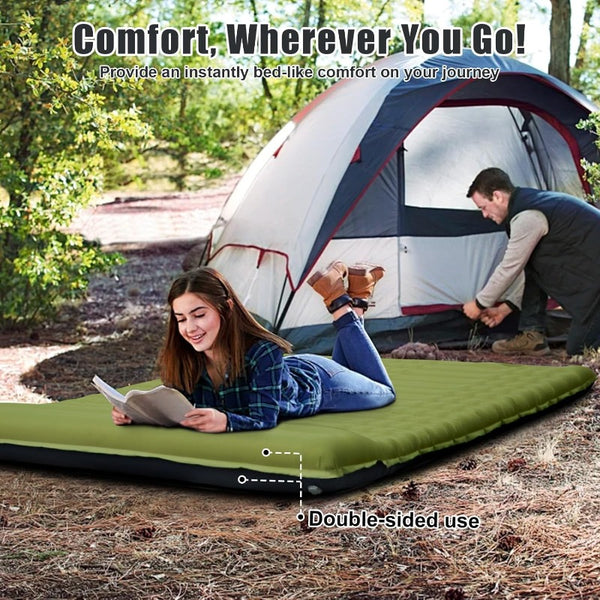 Self-Inflating Double Sleeping Pad - Extra Thick 4.7'' Heavy-Duty 2-Person Camping Mattress
