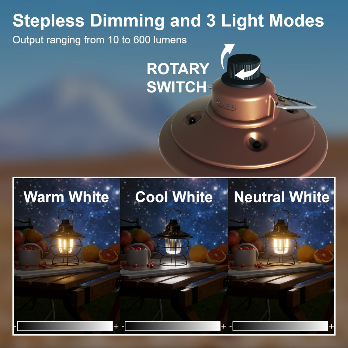 LED Lantern Rechargeable Dimmable Portable Vintage Lantern