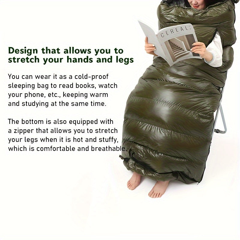 90% White Duck Down Sleeping Bag - All-Season & Outdoor Envelope-Style Bedroll with Easy Zipper Access