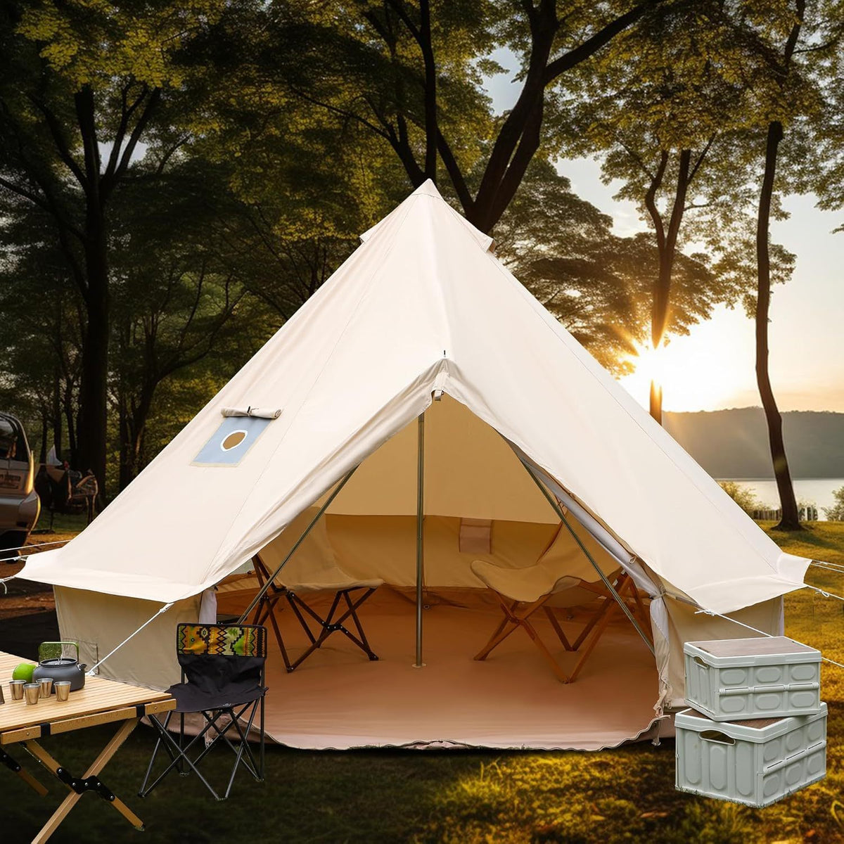 Luxury Cotton Bell Tent, Yurt Canvas Tent with Stove Jack, 4\u002F6\u002F8 Person Family 4 Season Camping